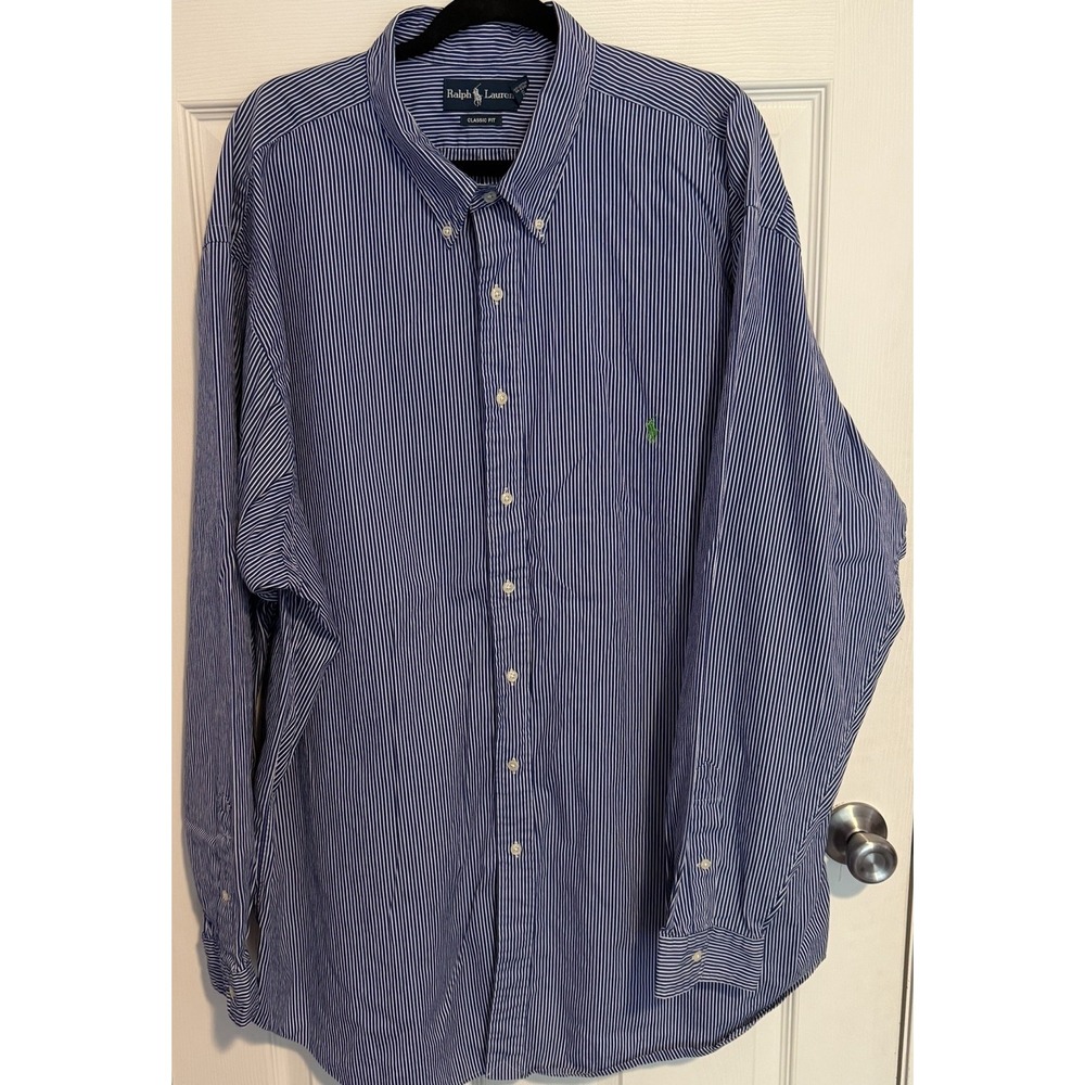 Ralph Lauren Classic Fit Button Down Shirt Mens 3XLT Blue Stripe Preppy Business